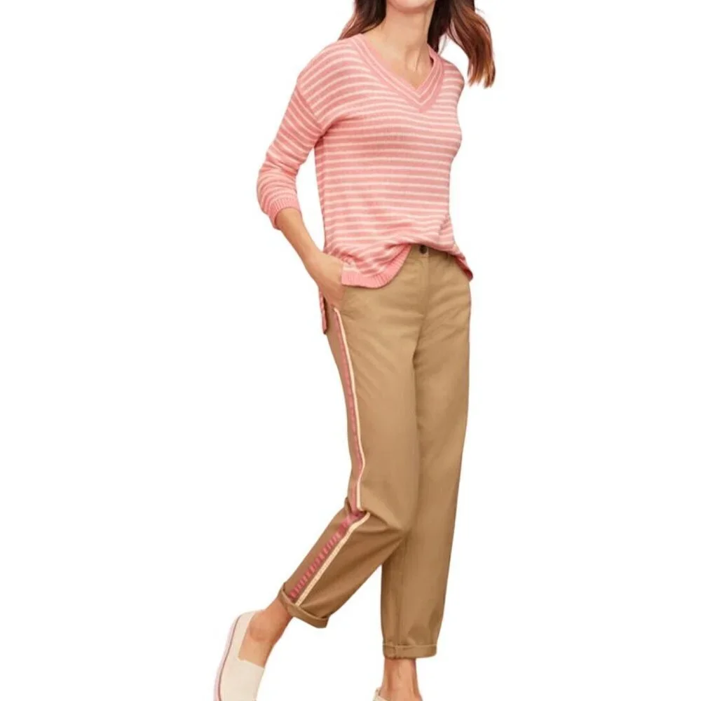 Talbots Striped Pink Linen Blend V Neck Sweater Size Mp
